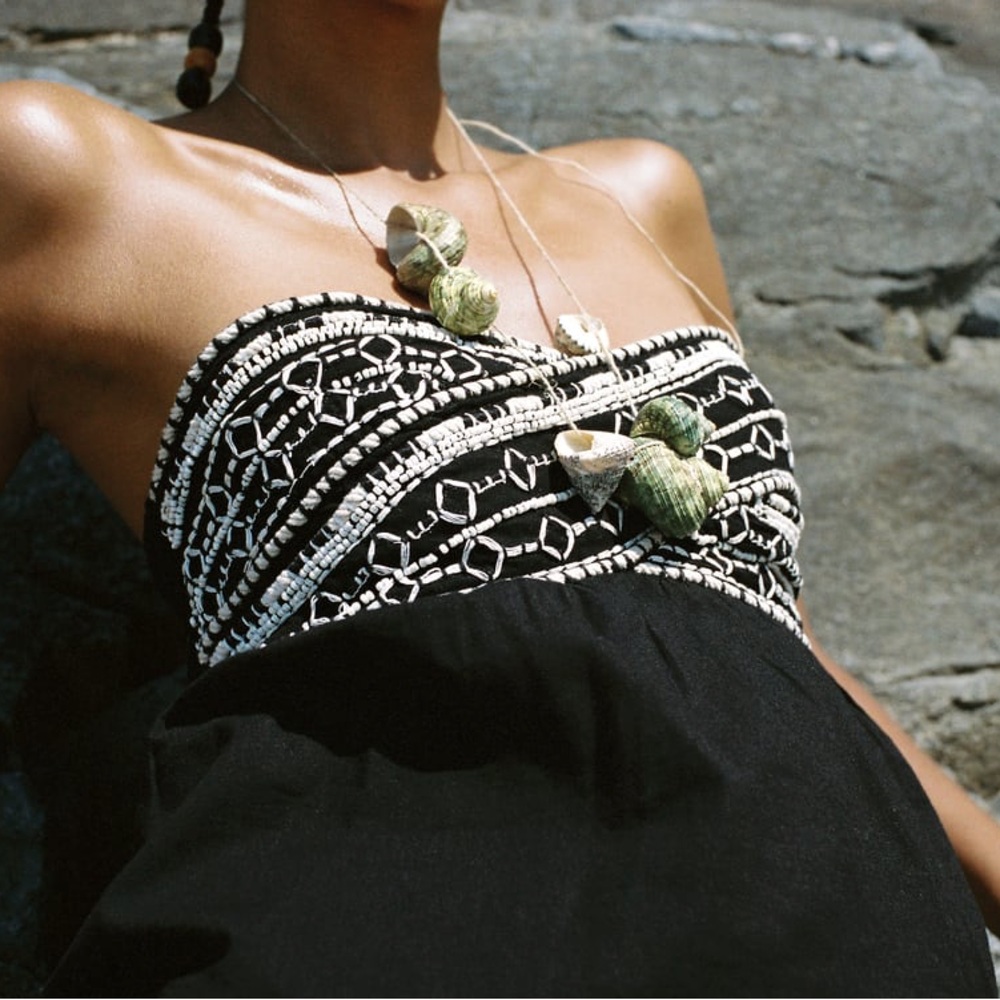Strapless Black Embroidered Top